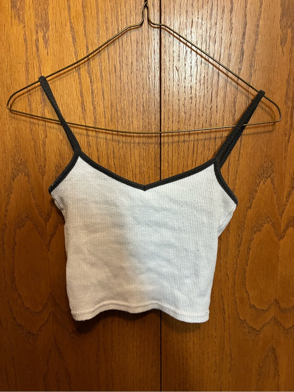 Women's White Ribbed V-Neck Cami with Black Trim